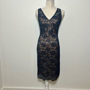 BCBGMaxAzria Navy Lace Midi Dress